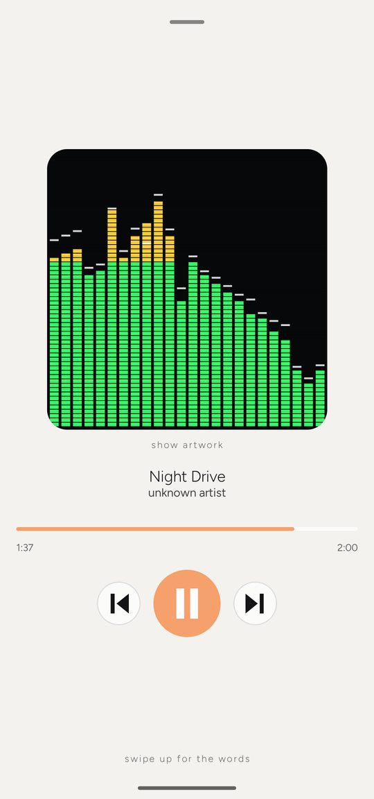 the full player with the spectrum visualizer in place of the artwork